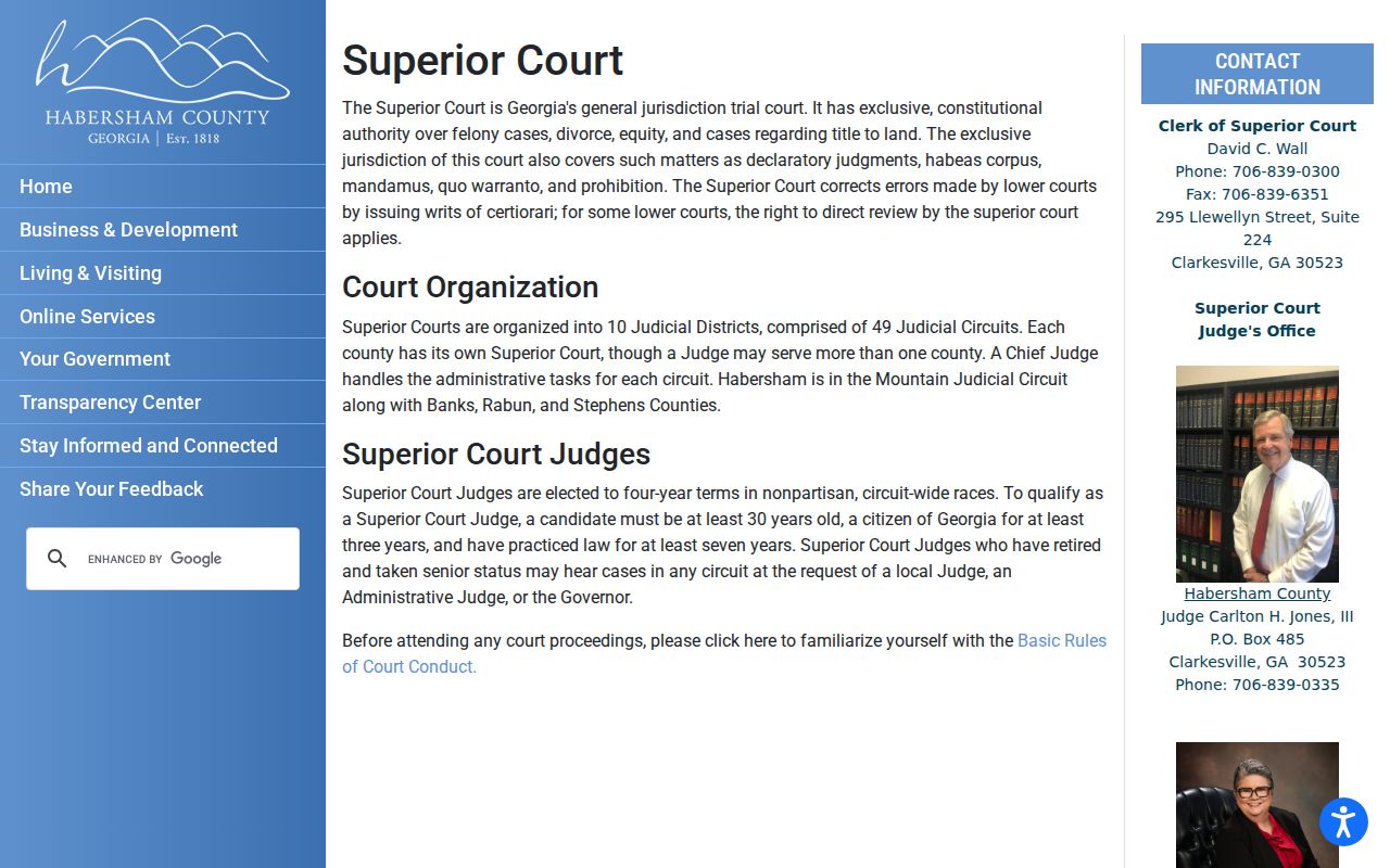 Habersham County warrant records Mountain Judicial Circuit information