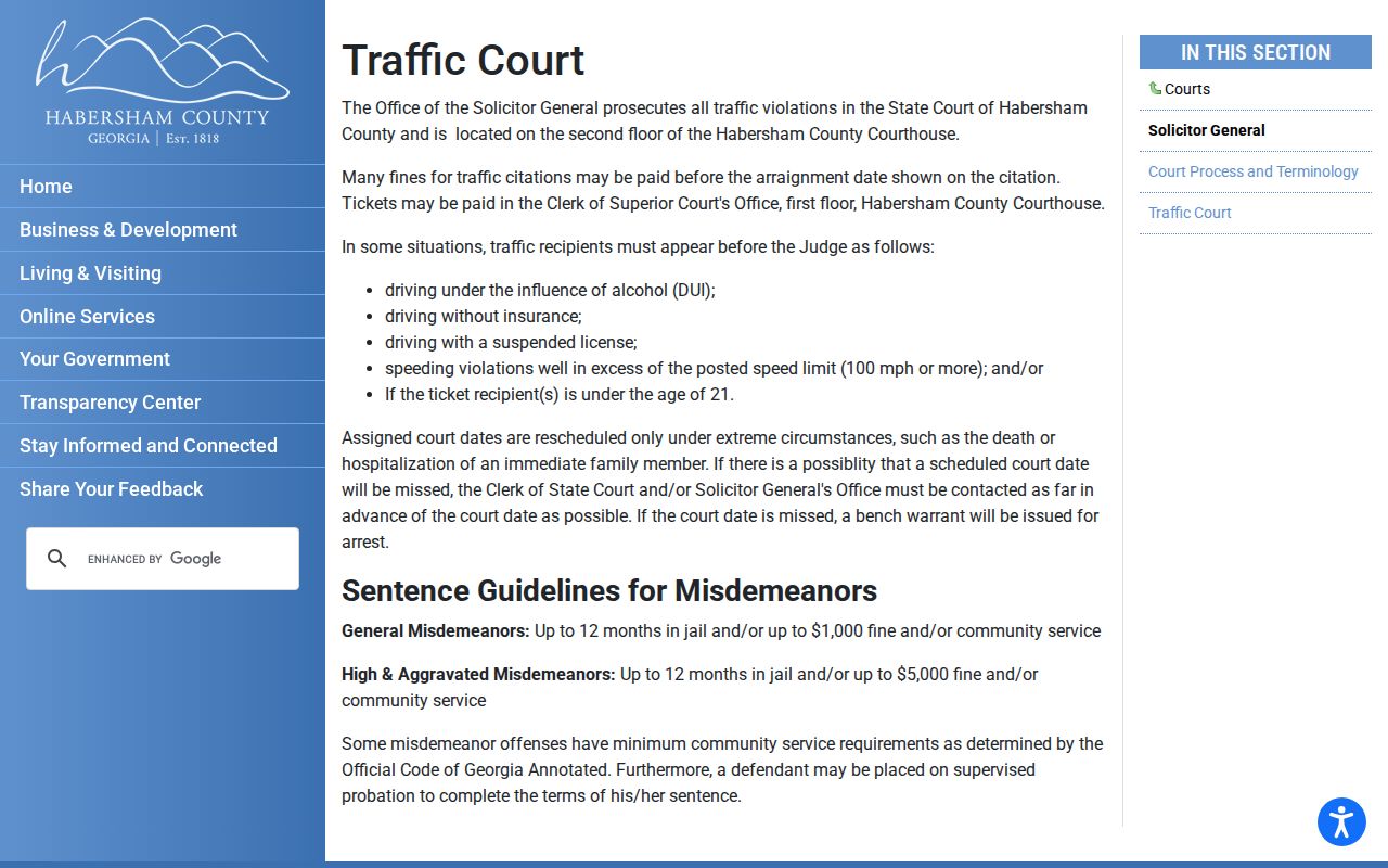 Habersham County traffic warrant mandatory appearance and failure-to-appear guidance