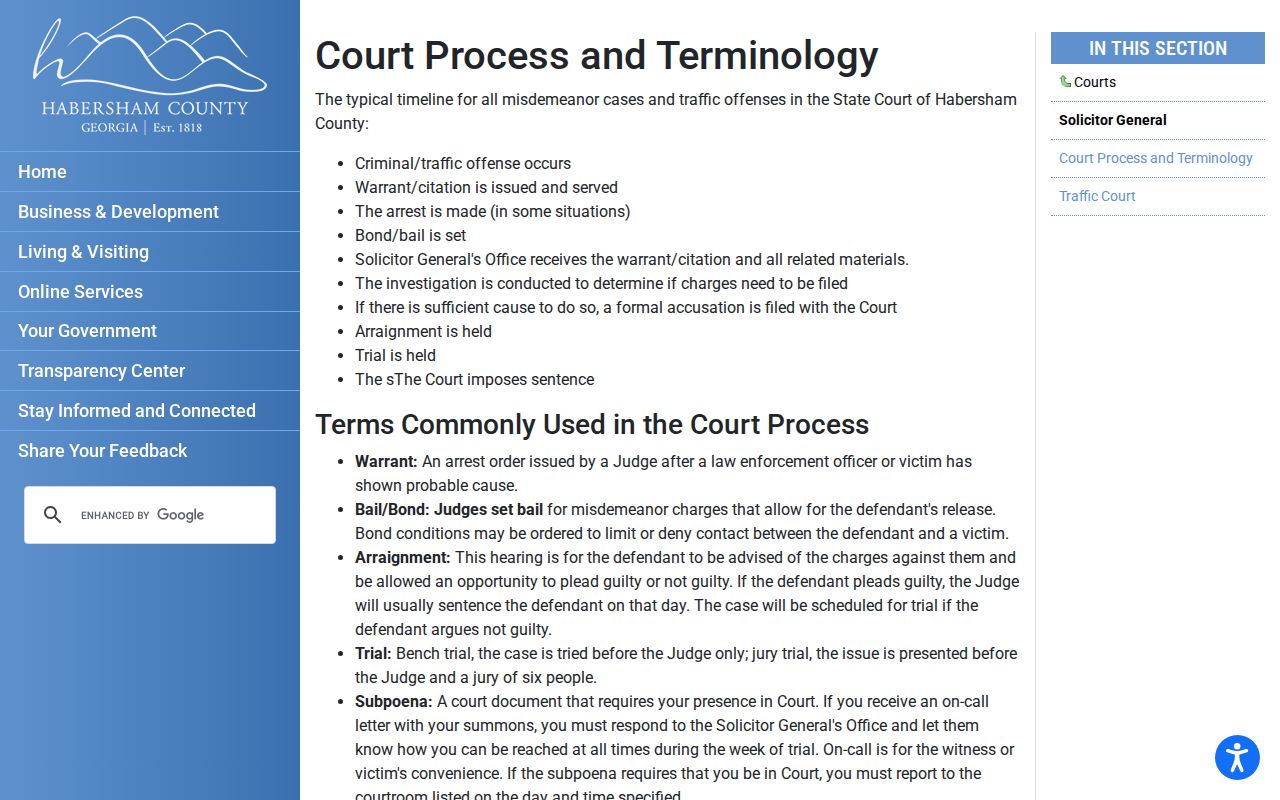 Habersham County offense-to-sentence court process