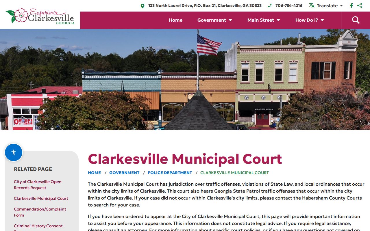 Clarkesville warrant records municipal court schedule and office hours